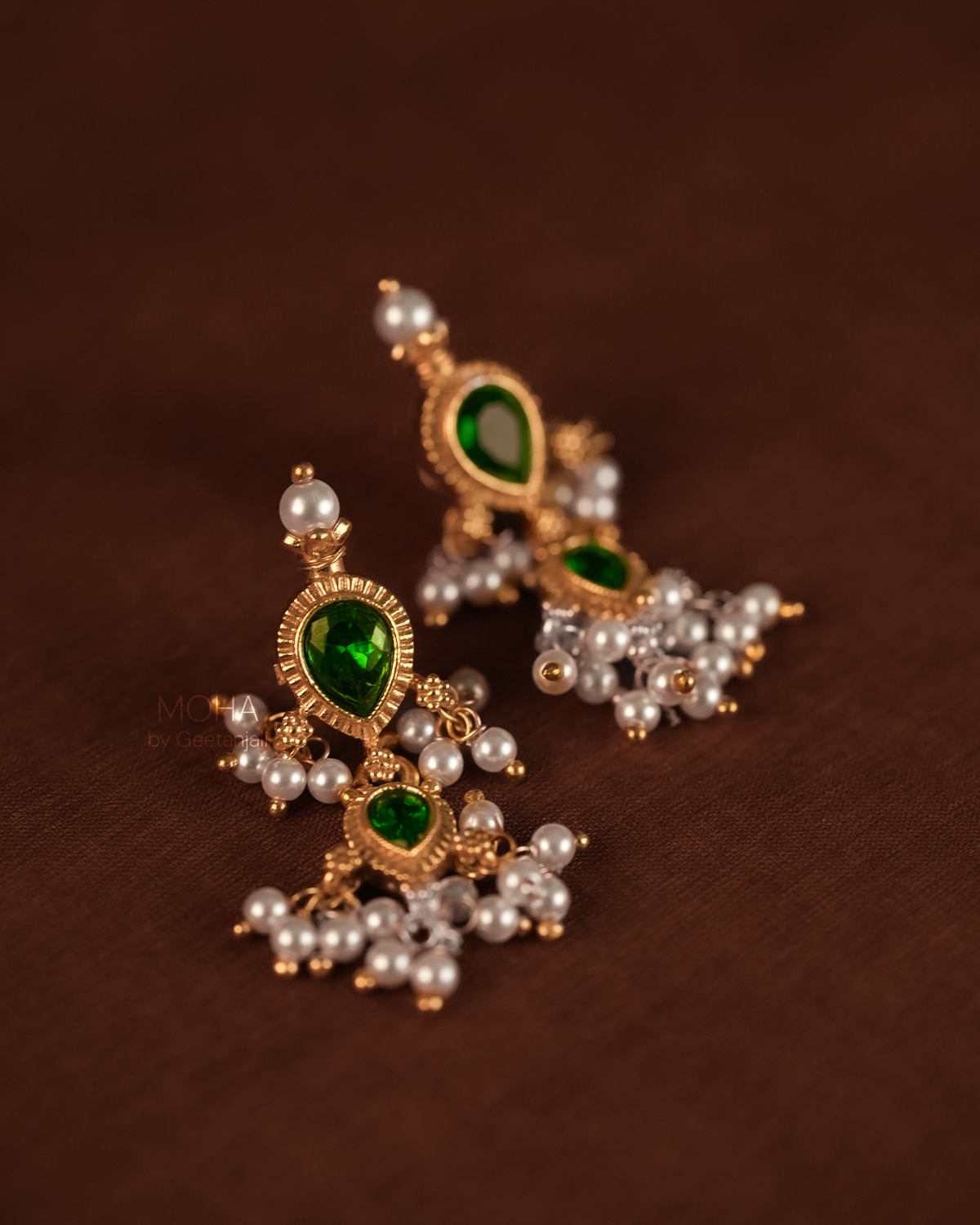 Maharashtrian Tanmani Silver Necklace (Green) Gold Plated by Moha