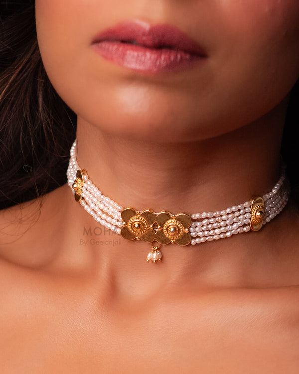 Meera Pearl Choker (Gold Plated) by MOHA
