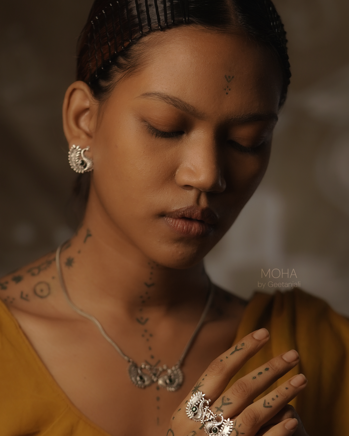 Morika Silver Necklace with green stone by MOHA