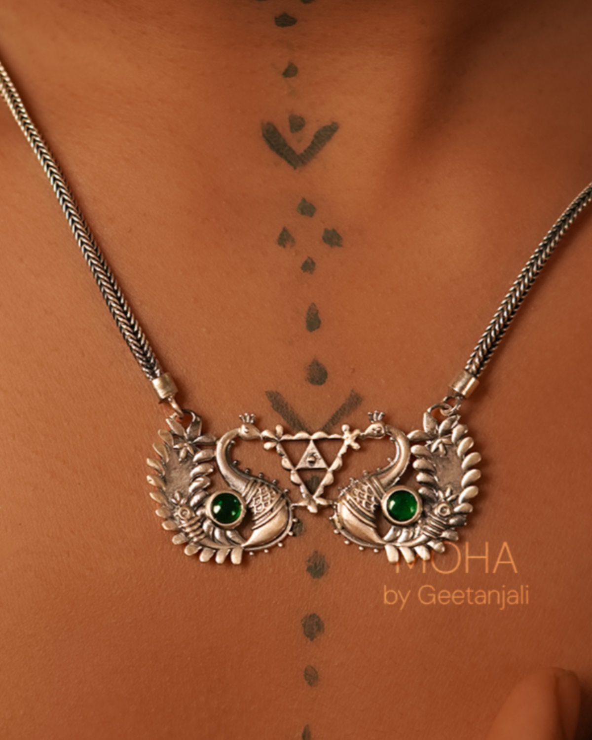Morika Silver Necklace with green stone by MOHA