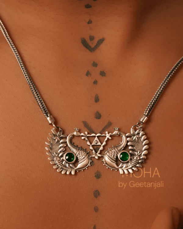 Morika Silver Necklace with green stone by MOHA