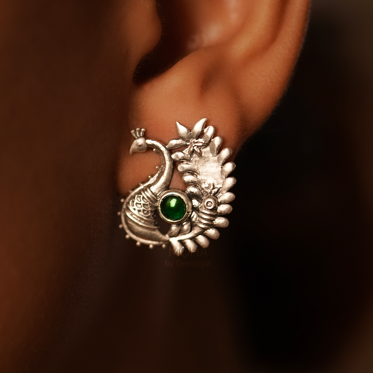 Morika Silver studs with green stone by MOHA