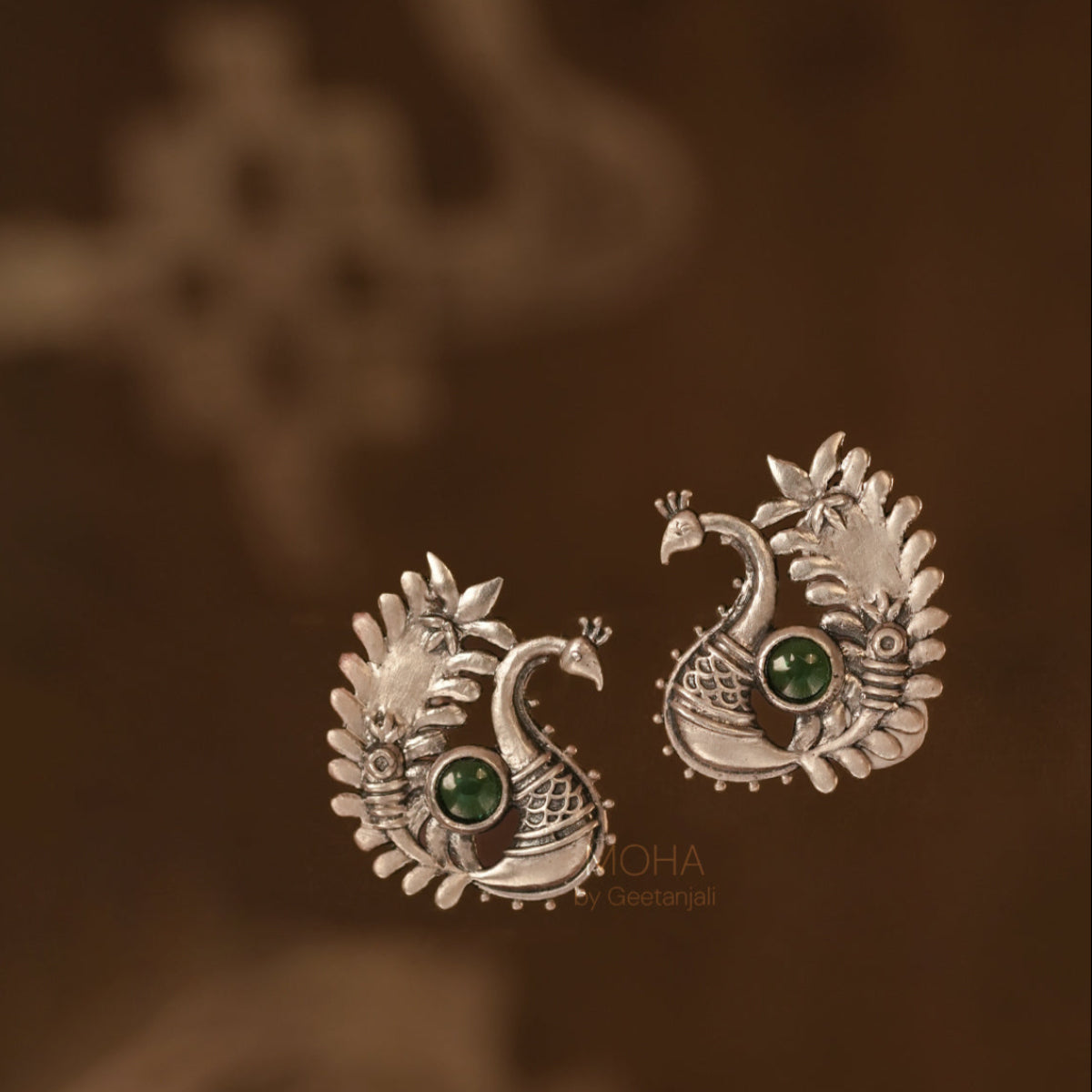 Morika Silver studs with green stone by MOHA
