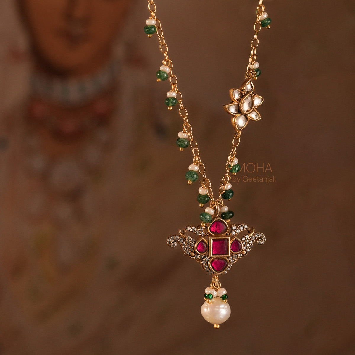 Mrinalini Silver Pendant with Chain by MOHA