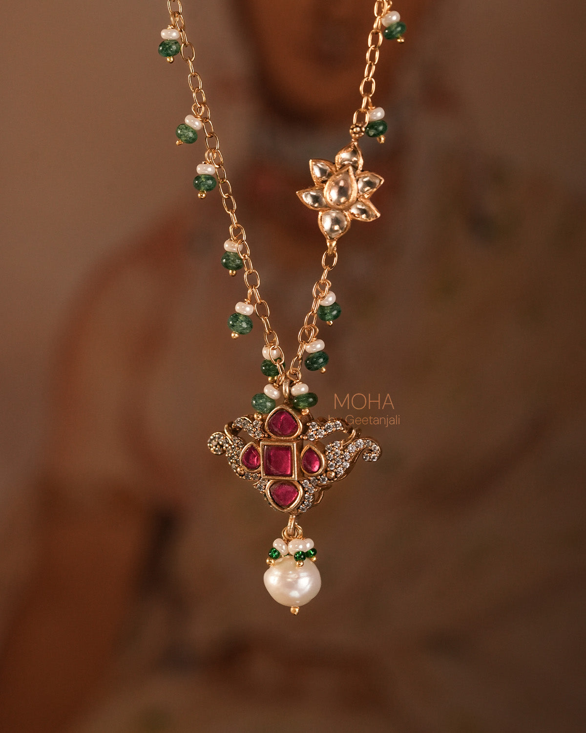 Mrinalini Silver Pendant with Chain by MOHA
