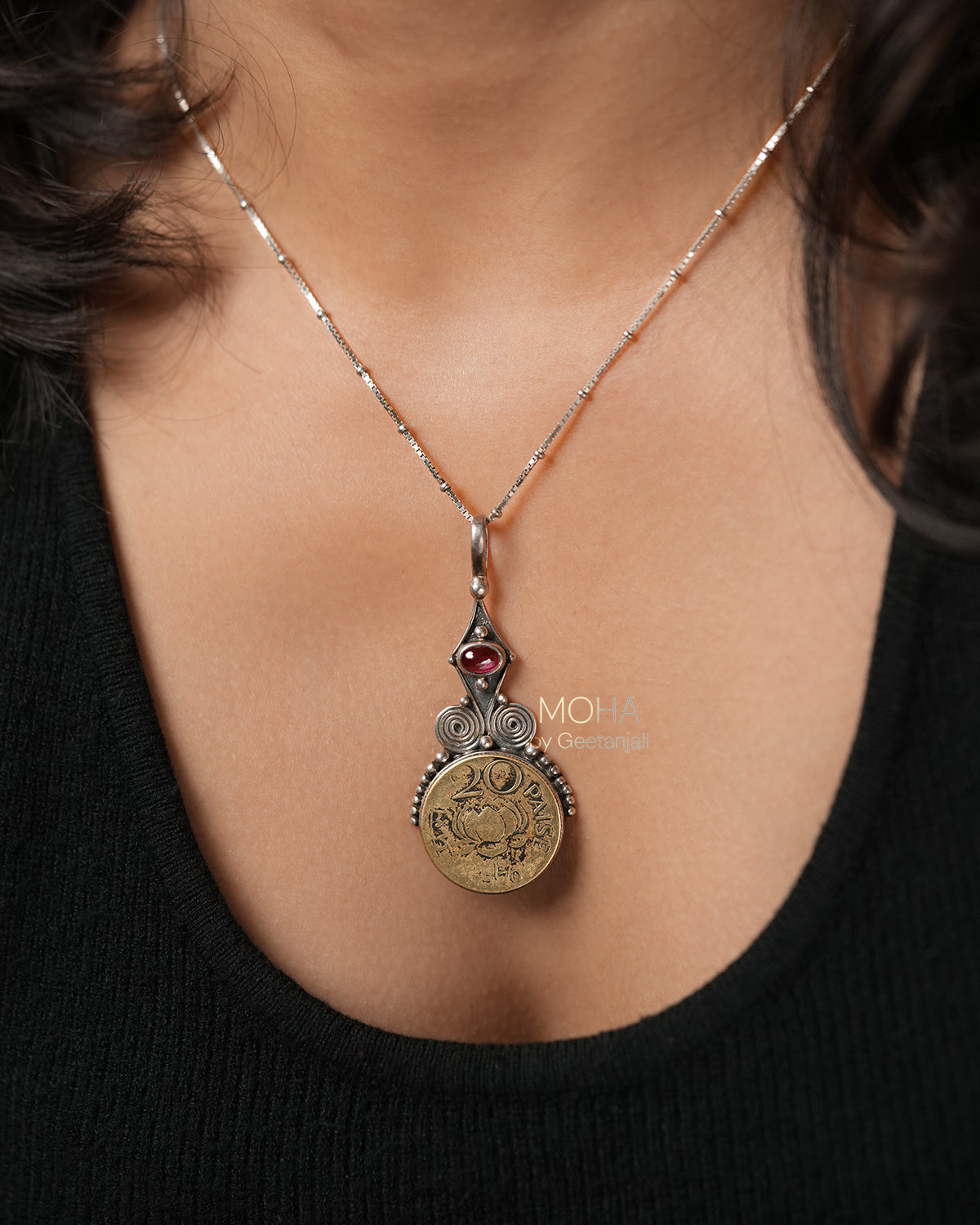 Mudrika Silver Pendant with Chain by MOHA