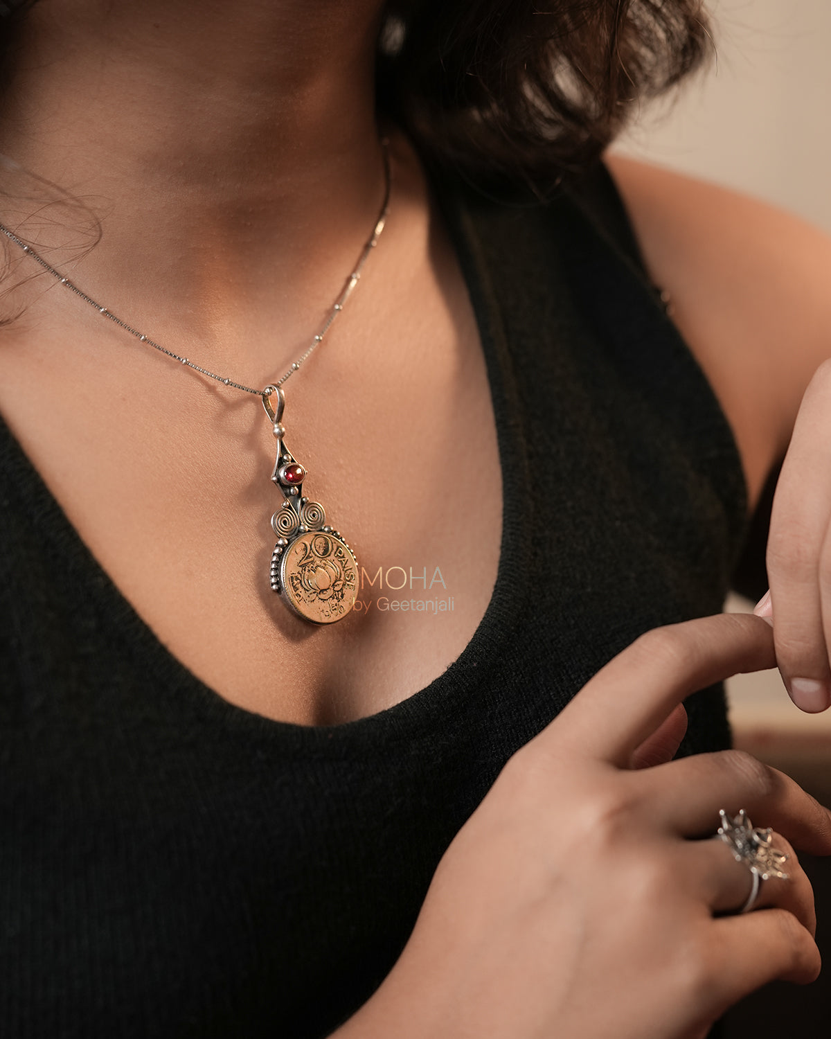 Mudrika Silver Pendant with Chain by MOHA