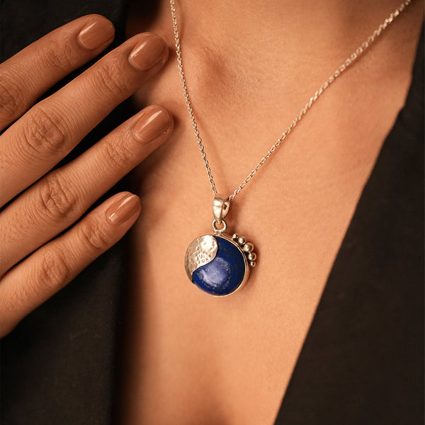Neel Silver Pendant with Lapiz Lazuli Stone by Moha (Only Pendant)