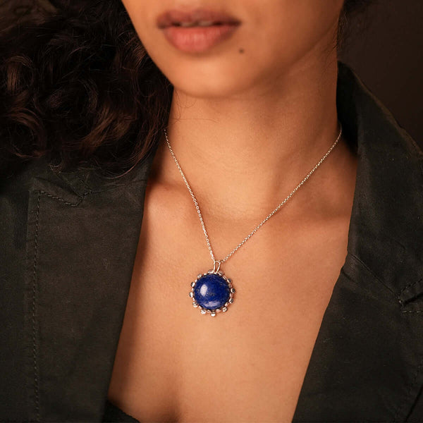 Neel Tara Silver Pendant with Lapiz lazuli Stone by Moha (Only Pendant)