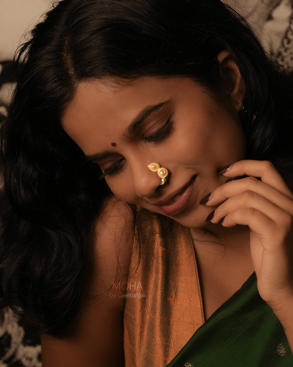 Peshwa Silver Nath Gold Plated (Clip on Left) by MOHA