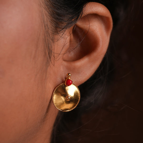 Posha Silver Stud With Red Stone Earrings [Gold Plated] by MOHA