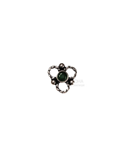 Pushp Silver Nosepin with Green Stone by MOHA