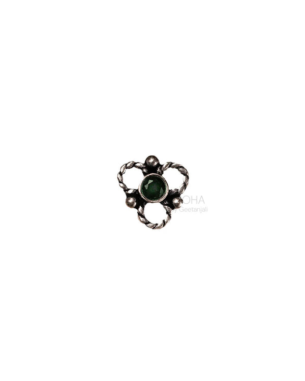 Pushp Silver Nosepin with Green Stone by MOHA