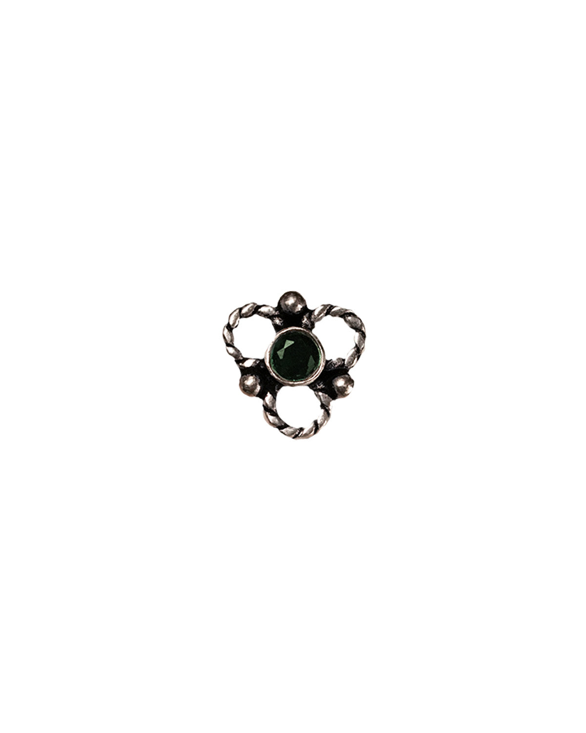 Pushp Silver Nosepin with Green Stone by MOHA