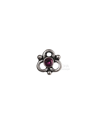 Pushp Silver Nosepin with Pink Stone by MOHA