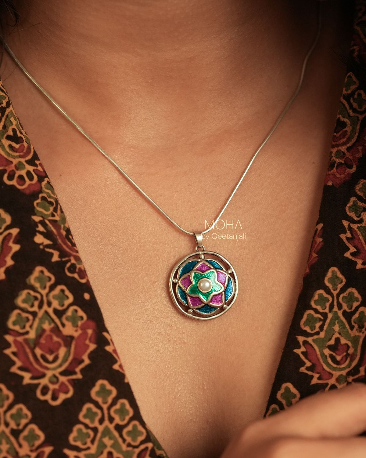 Rangeen Silver Pendant by Moha (Only Pendant)