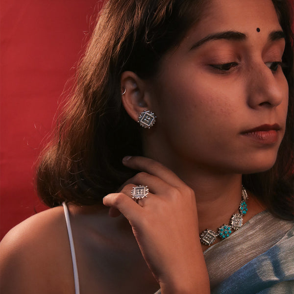RatnaShakha Silver Stud Earrings by MOHA