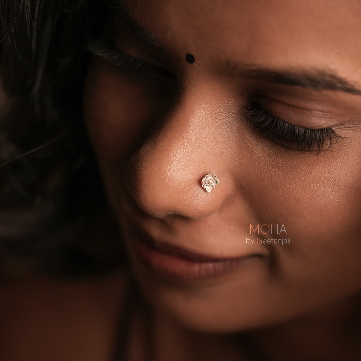 Ruhi Silver Nosepin Pierced by MOHA