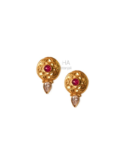 Saaj Gulab Silver Stud (Gold Plated) Earrings by MOHA