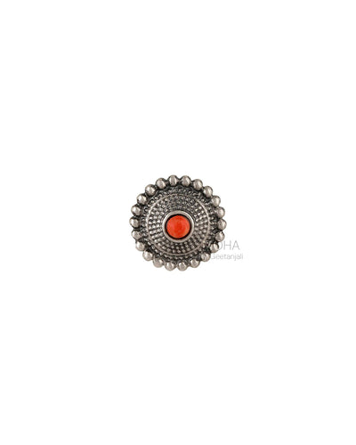 Sara Silver Nose Pin - Pierced, Coral Stone by MOHA