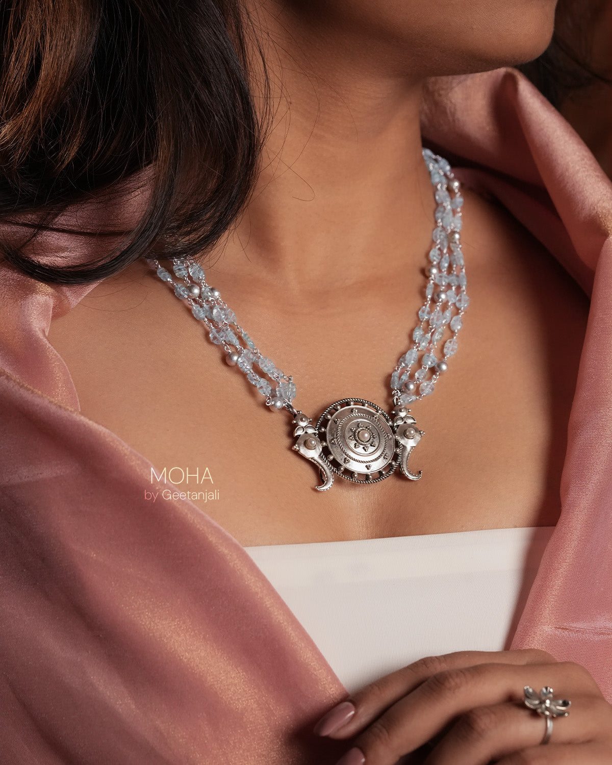 Shankh Chakra Silver Necklace by MOHA