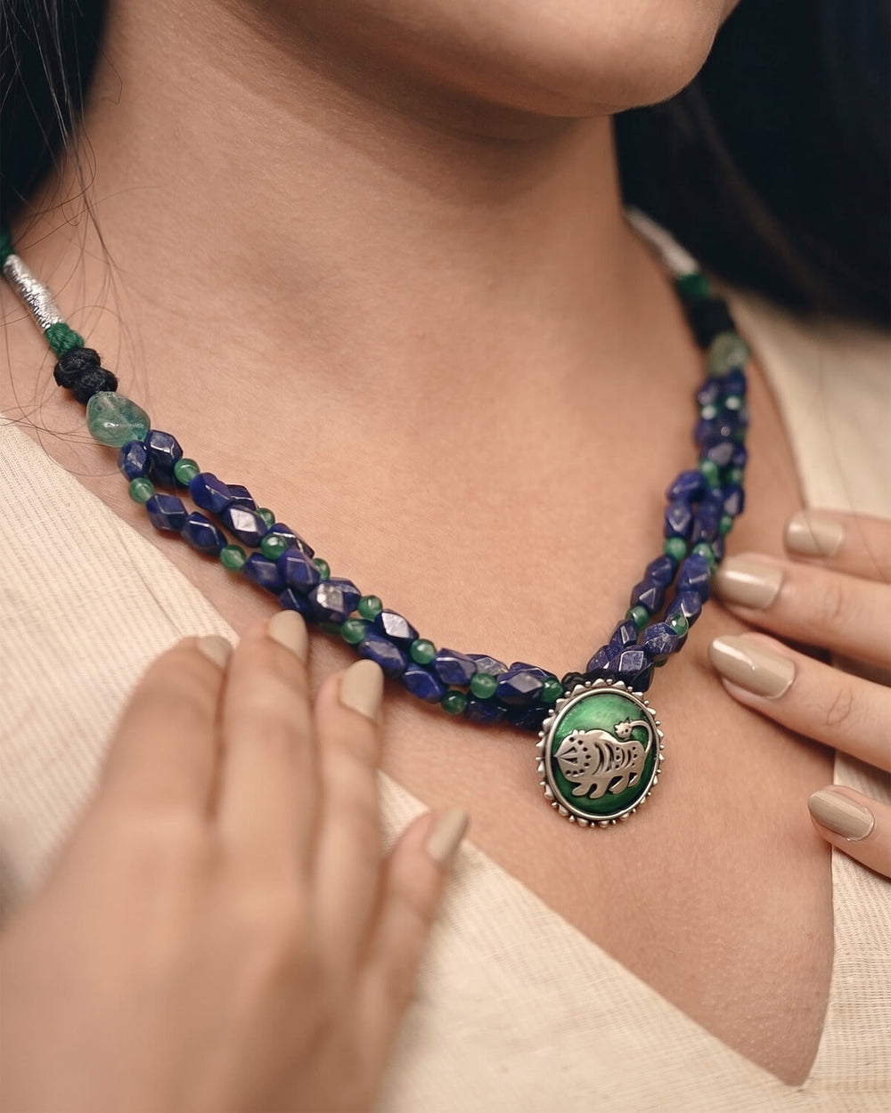 Shardul Lapiz Lazuli Silver Necklace by MOHA
