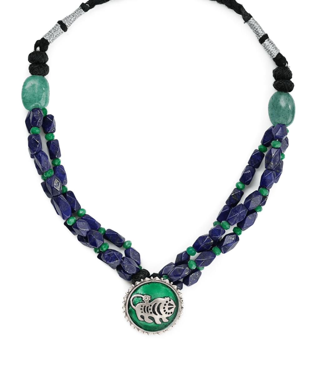 Shardul Lapiz Lazuli Silver Necklace by MOHA