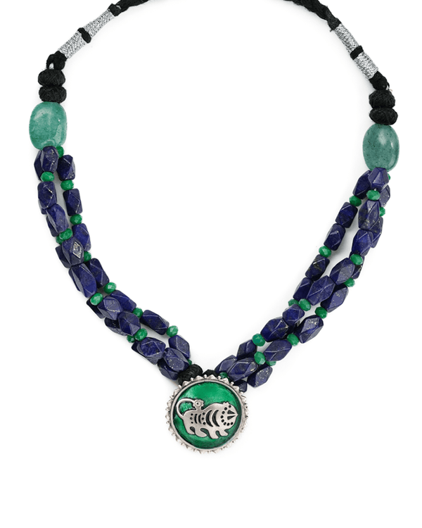 Shardul Lapiz Lazuli Silver Necklace by MOHA