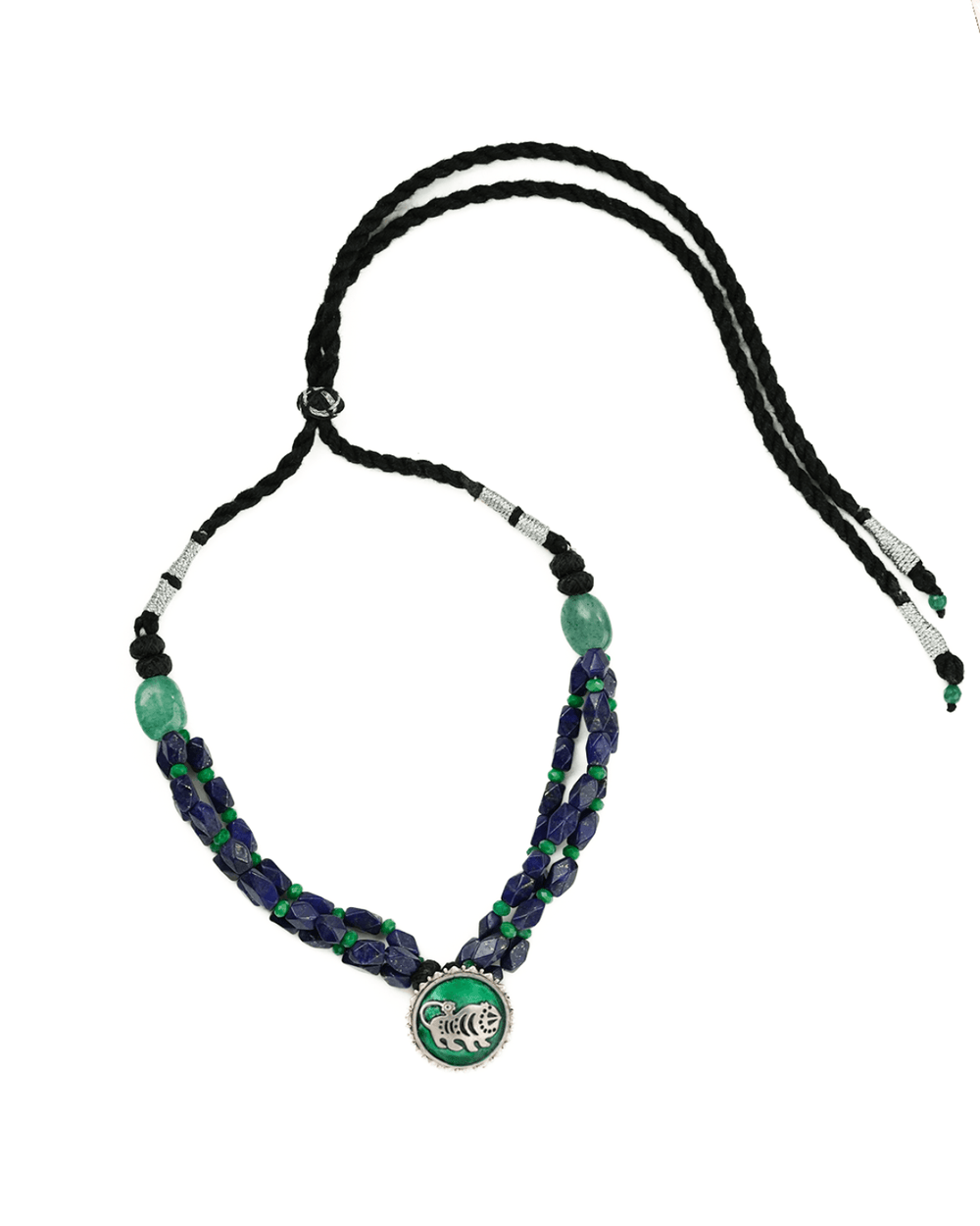 Shardul Lapiz Lazuli Silver Necklace by MOHA