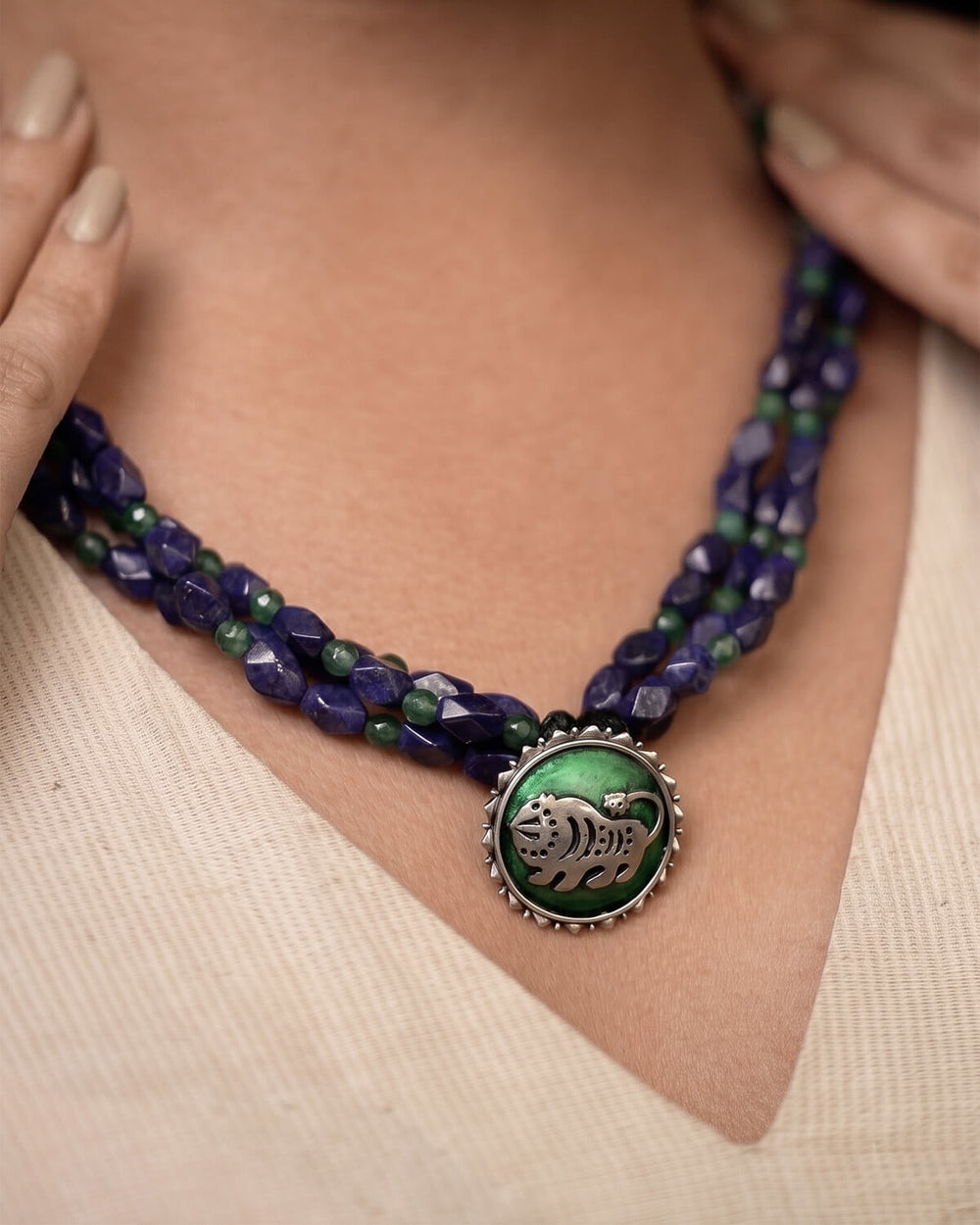 Shardul Lapiz Lazuli Silver Necklace by MOHA