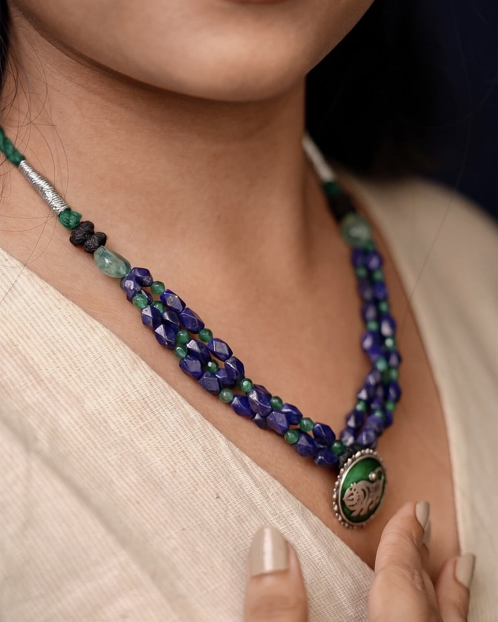 Shardul Lapiz Lazuli Silver Necklace by MOHA