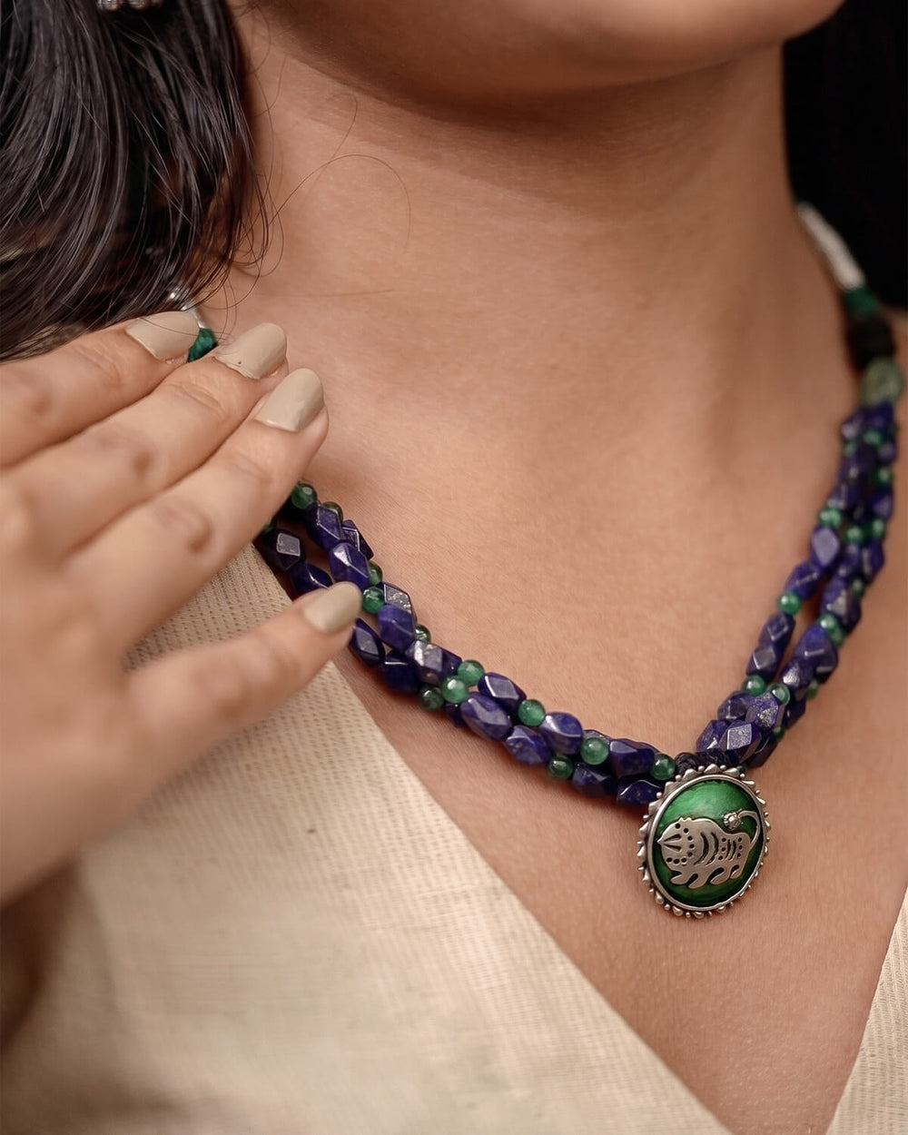 Shardul Lapiz Lazuli Silver Necklace by MOHA