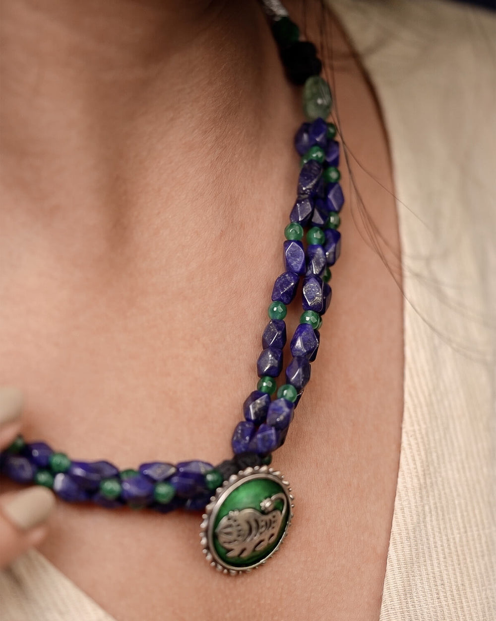 Shardul Lapiz Lazuli Silver Necklace by MOHA