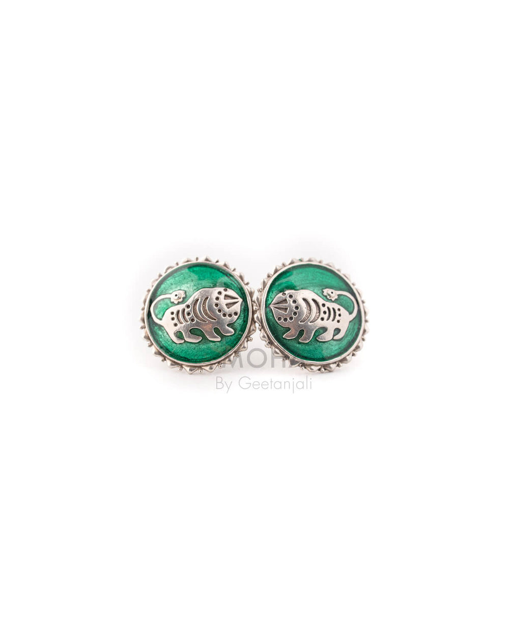 Shardul Silver Stud Earrings by MOHA (Green)