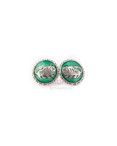 Shardul Silver Stud Earrings by MOHA (Green)