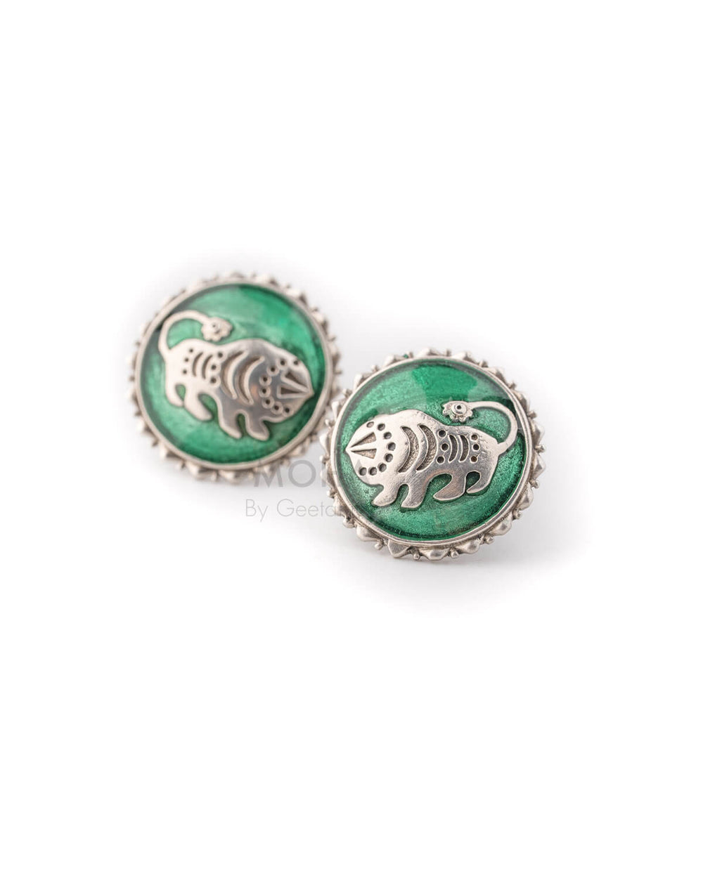 Shardul Silver Stud Earrings by MOHA (Green)