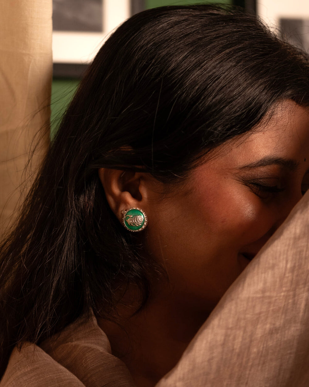 Shardul Silver Stud Earrings by MOHA (Green)