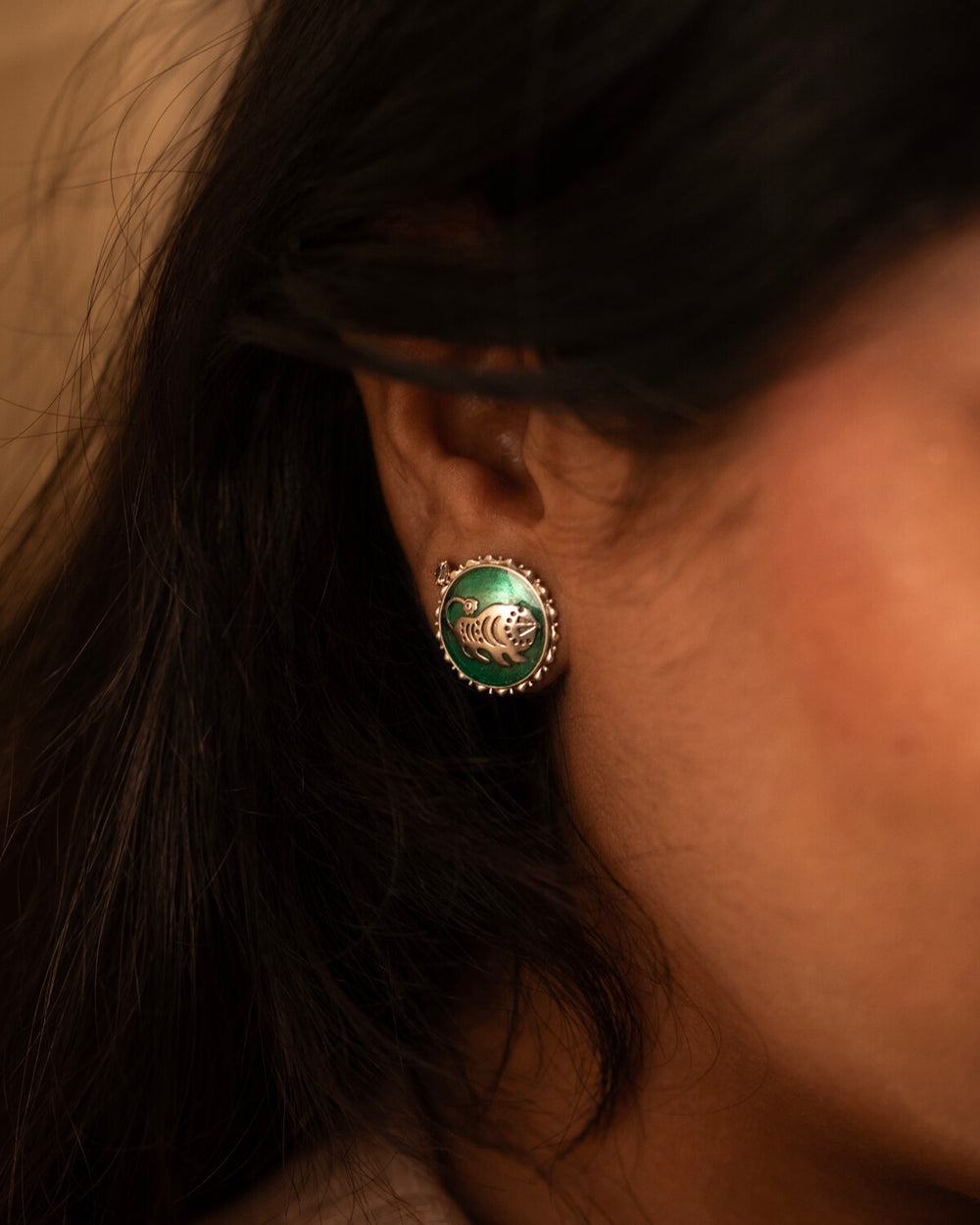 Shardul Silver Stud Earrings by MOHA (Green)