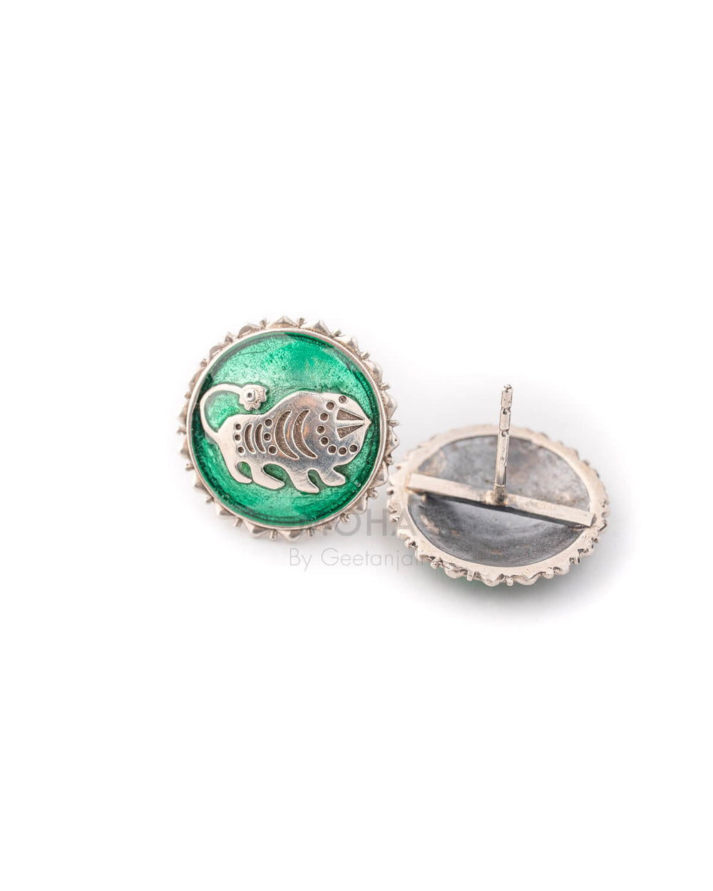 Shardul Silver Stud Earrings by MOHA (Green)