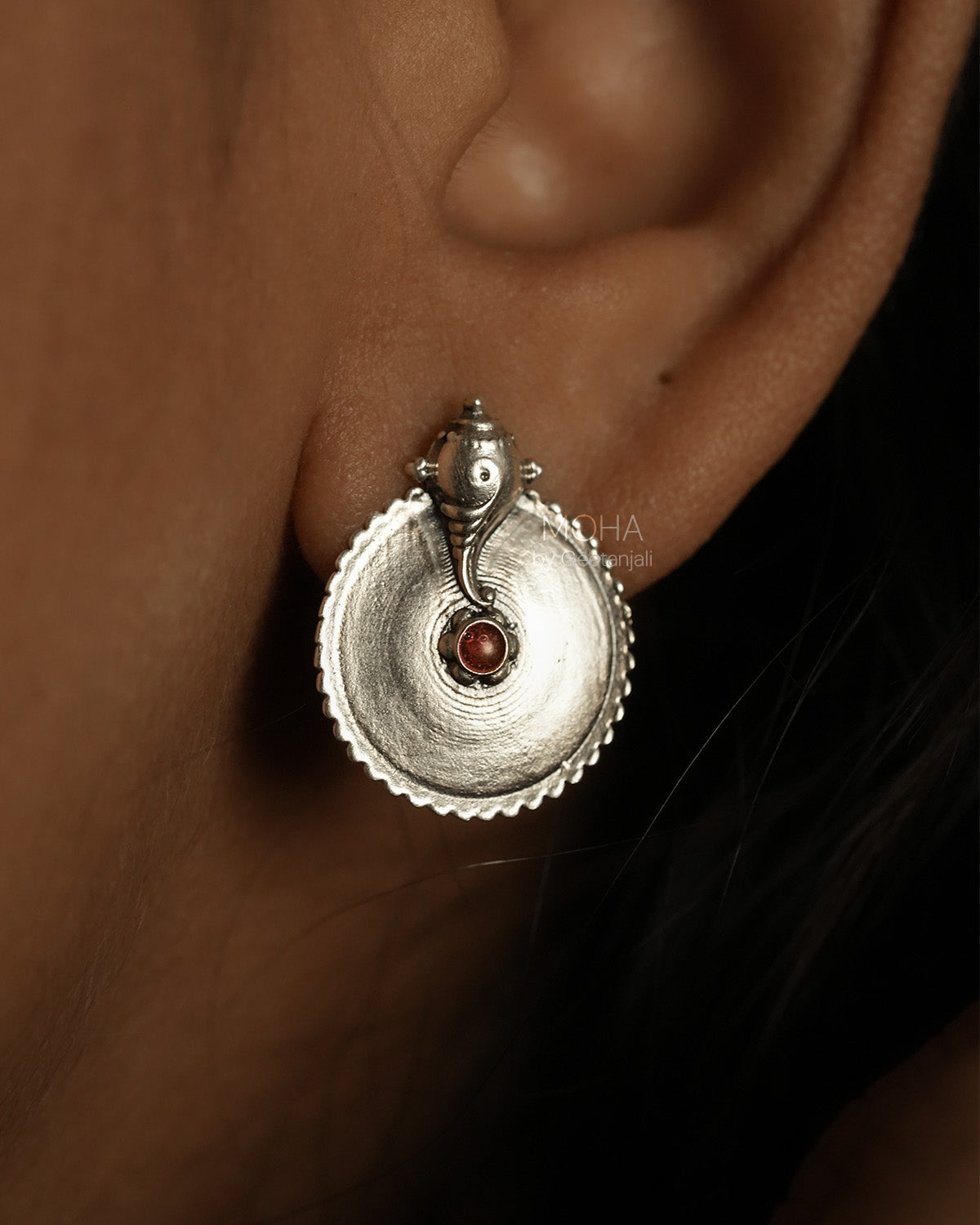 Shubh Silver Stud With Red Stone Earrings by Moha
