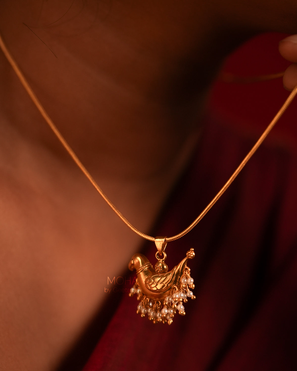 Shuk Sarika (Gold Plated) Silver Pendant With Chain by MOHA