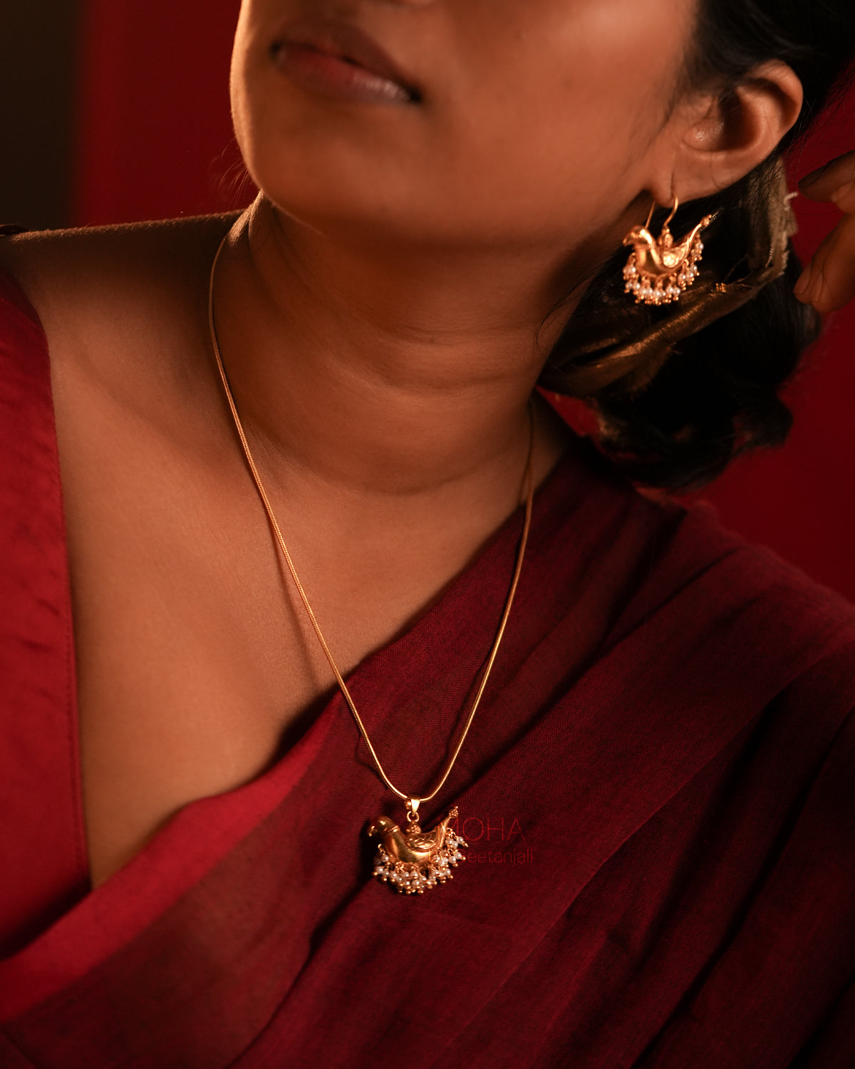 Shuk Sarika (Gold Plated) Silver Pendant With Chain by MOHA