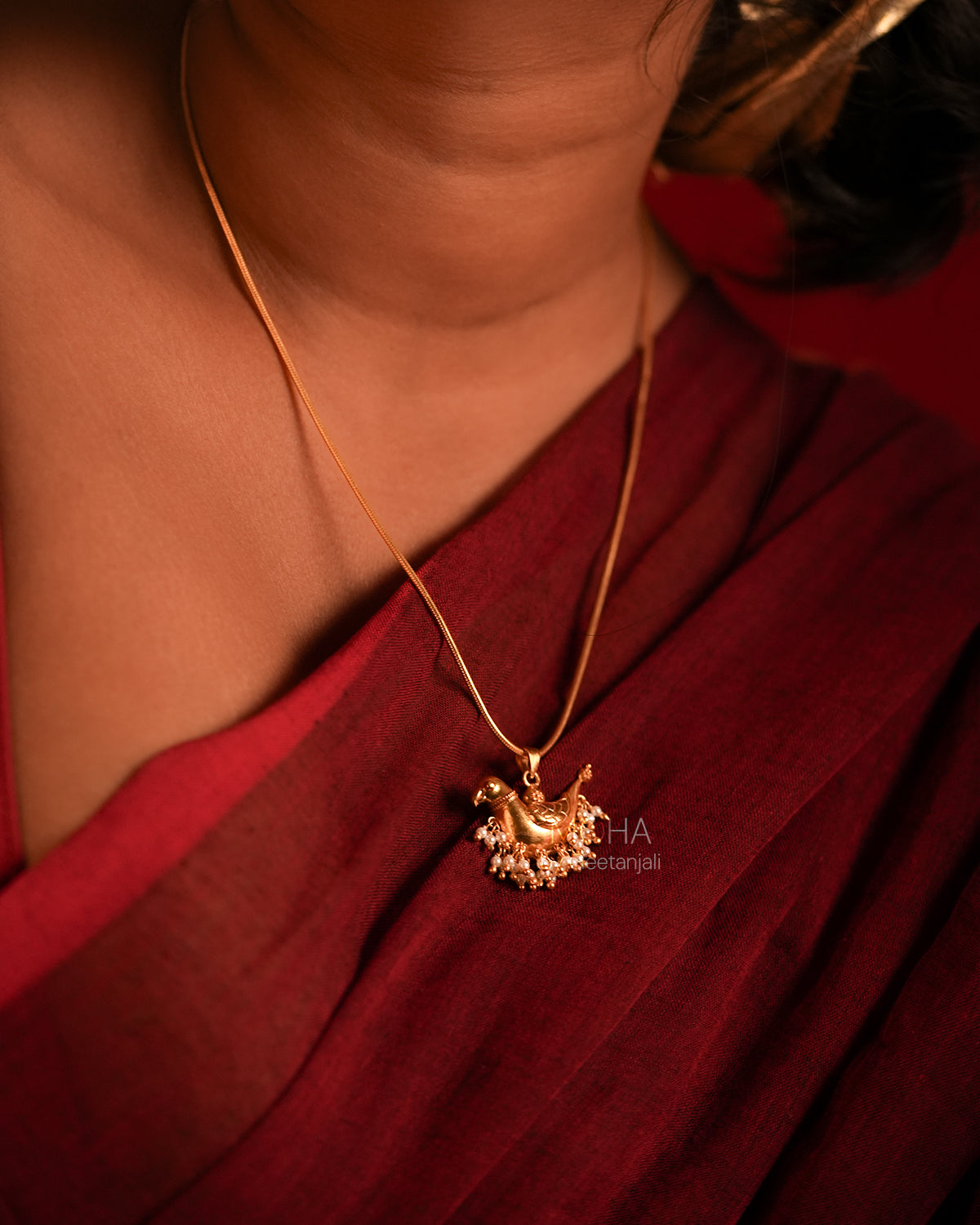 Shuk Sarika (Gold Plated) Silver Pendant With Chain by MOHA