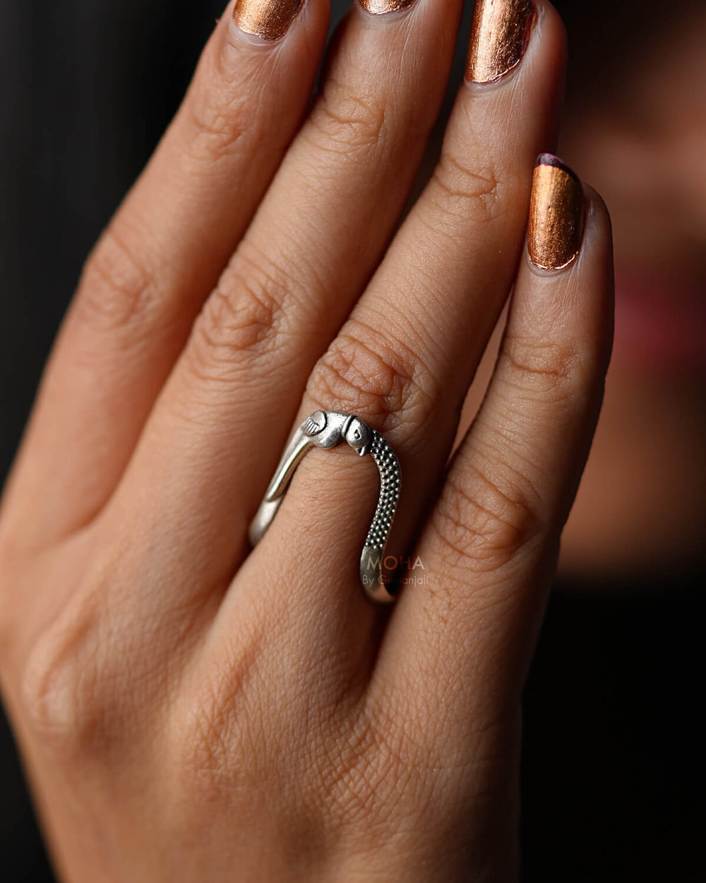 Shukh Vanki Silver Finger Ring by Moha