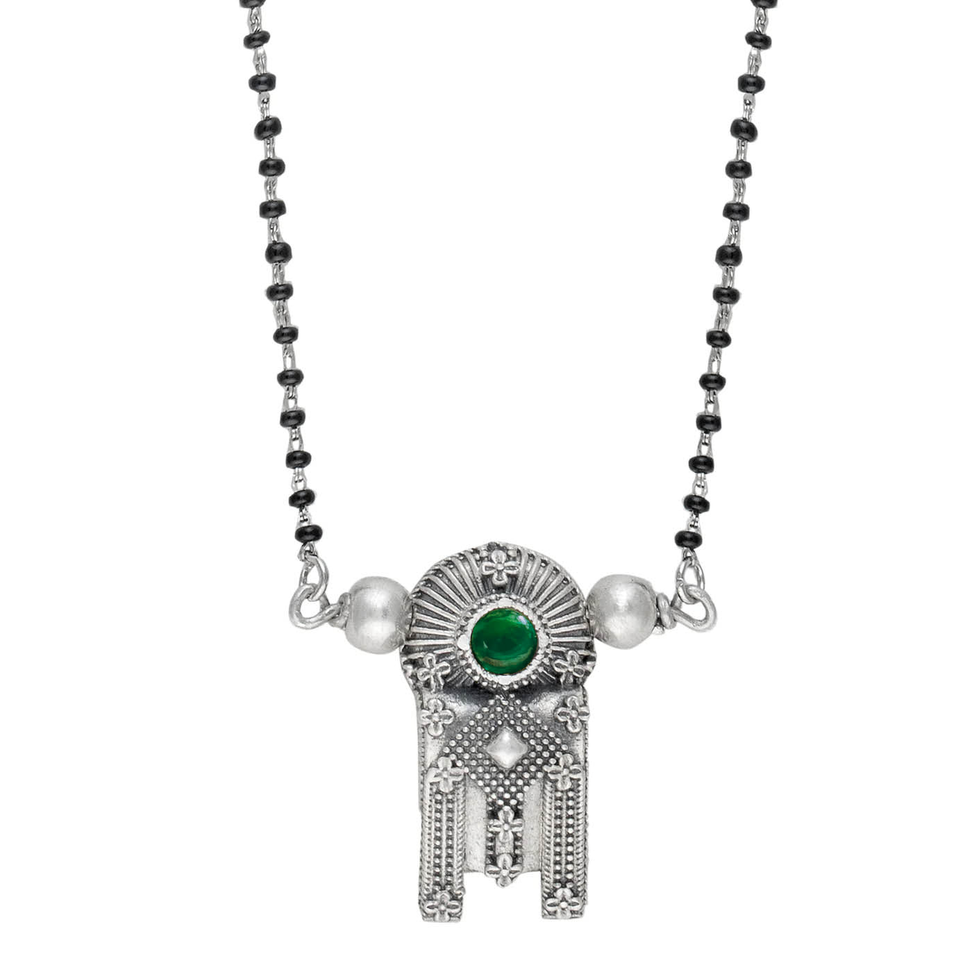 Thoppa Taali Pendant With Green Onyx Silver Mangalsutra