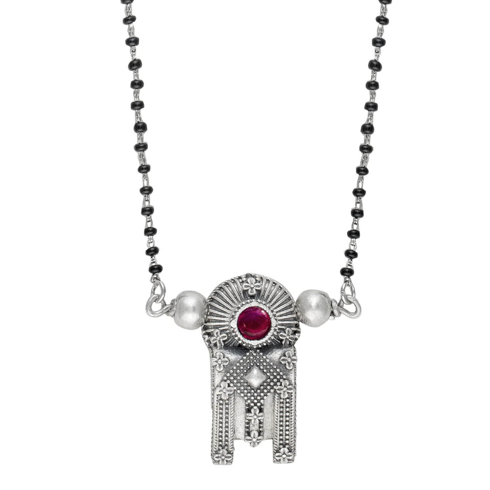 thoppa taali pendant with pink rubellite stone silver mangalsutra by moha