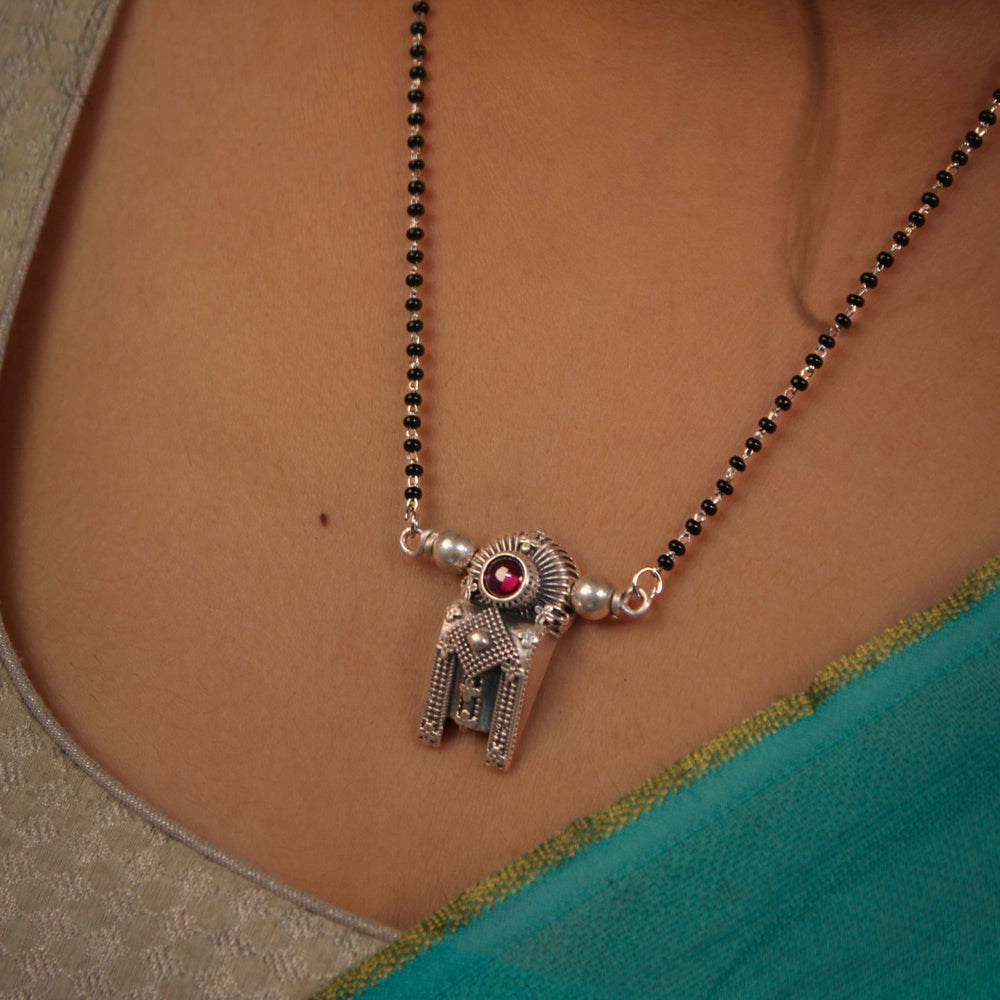 thoppa taali pendant with pink rubellite stone silver mangalsutra by moha