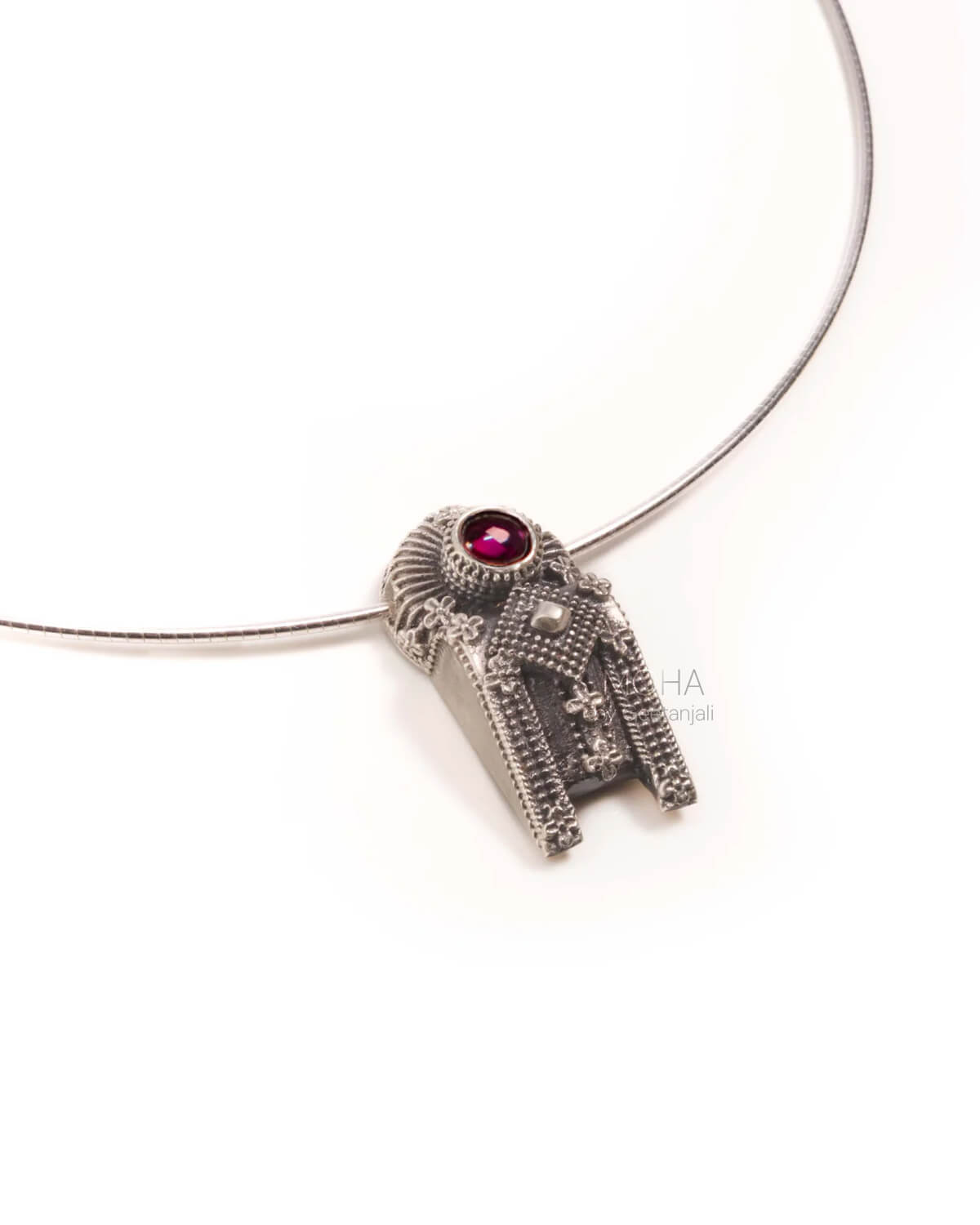 Thoppa Taali Silver Hasli with Rubellite Stone by MOHA