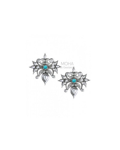Toranful - Rathika Silver Ear Studs - Turquoise
