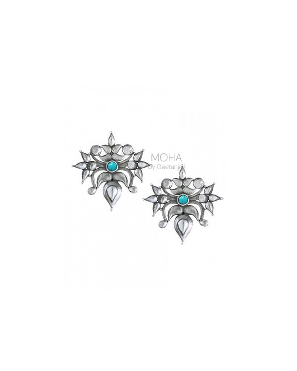 Toranful - Rathika Silver Ear Studs - Turquoise